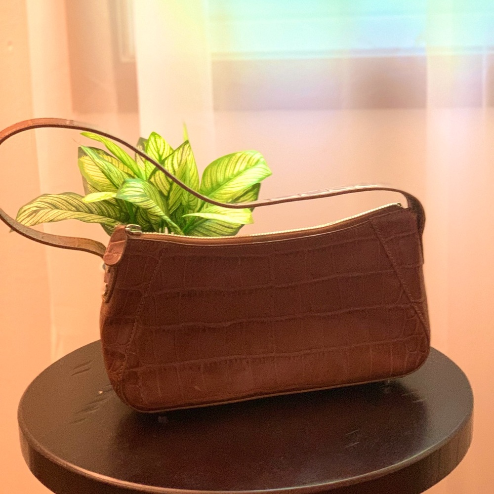 Monsac Vintage Brown Crocodile Embossed Shoulder Bag